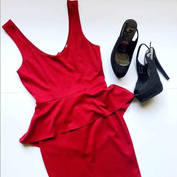 G by Guess Dresses & Skirts - G by Guess SEXY Fitted Red Peplum Mini Dress